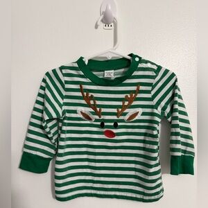 SHEIN Green and White Striped Reindeer Long Sleeve Set